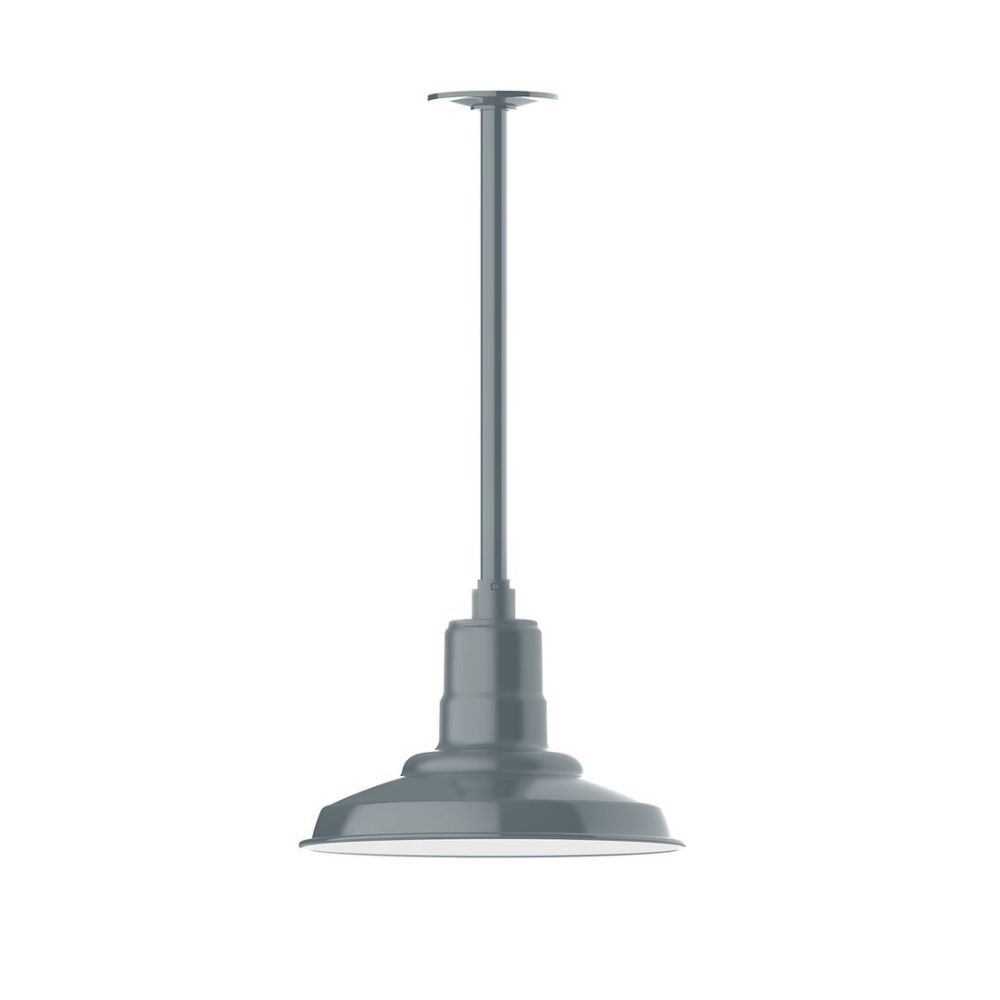 Montclair Lightworks STA182-40-L12 12" Warehouse shade, stem mount LED Pendant with canopy, Slate Gray